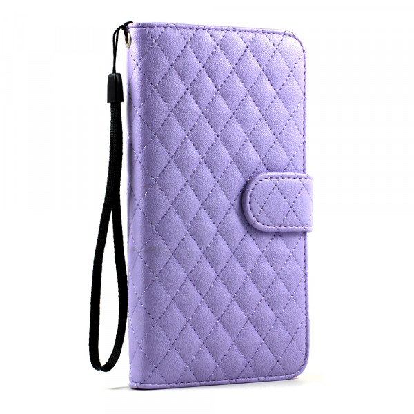 Wholesale Note 3 Quilted Flip Leather Wallet Case w Stand and Strap (Purple)